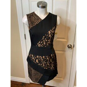 BCBG Max Azria Black Tan Floral Lace Sleeveless Dalia Mini Dress, Size 2